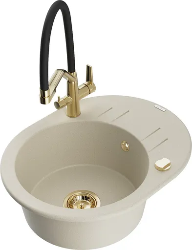 MEXEN/S MEXEN/S - Kevin granitový drez 1-miska vrátane batérie Duo, béžová 6517-69-671701-57-G