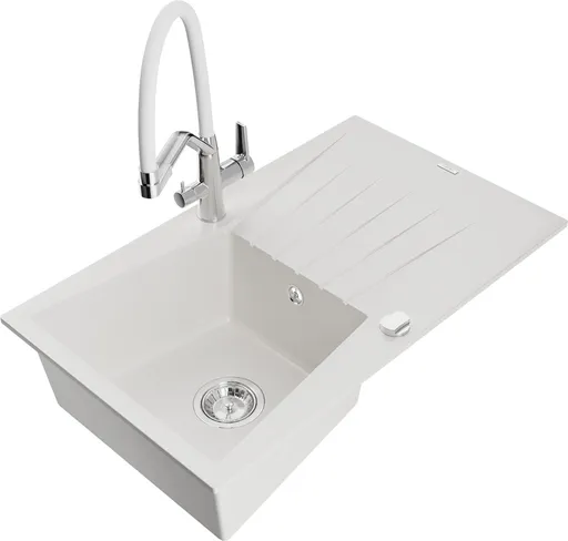 MEXEN/S MEXEN/S - Cesar granitový drez s odkvapkávačom vrátane batérie Duo, biela 6514-20-671701-02