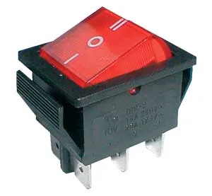 Prepínač kolískový   3pol./6pin  ON-OFF-ON 250V/15A pros. červený
