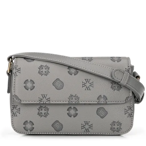 Dámska kabelka cez rameno z eko kože s reliéfnym podpisom, malá, sivá 101-4Y-P07-8