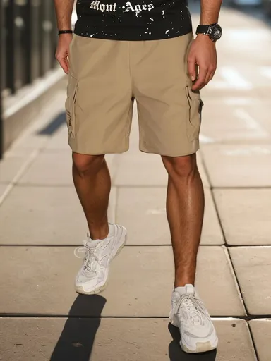 Pánske khaki cargo kraťasy Dstreet SX2505