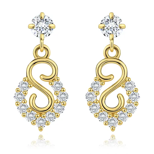 Zlaté náušnice 14K s čírymi zirkónmi a motívom špirály v oblúku