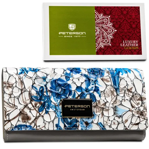 Dámska peňaženka z pravej kože s kvetinovým vzorom vybavená RFID systémom - Peterson