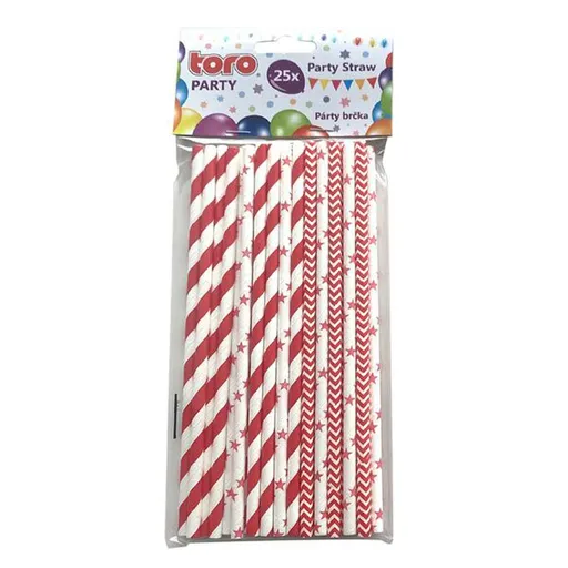Papierové slamky 20cm TORO červené 25ks