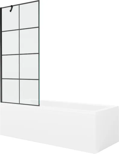 MEXEN/S - Cubik obdĺžniková vaňa 150 x 70 cm s panelom + vaňová zástena 80, čierna vzor 550315070X9508007077