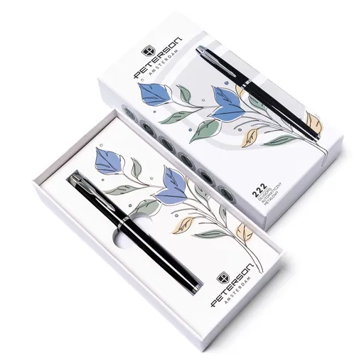 Čierne kovové pero s čiernou náplňou v darčekovom balení