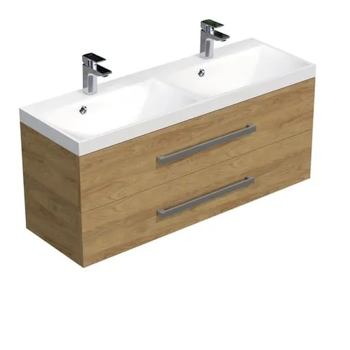 Kúpeľňová skrinka s chrómovými úchytmi a umývadlom SAT Cube Way 120x53x40 cm dub Hickory mat CUBE2120ZDH