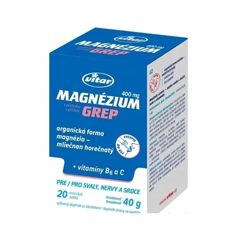 VITAR Magnézium 400 mg + vitamíny B6 a C vrecúška s príchuťou grepu 20 ks