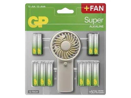 Batéria AA/AAA alkalická GP Super 24ks + ručný ventilátor