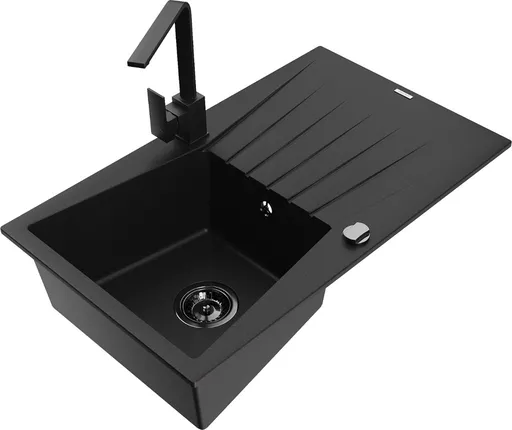 MEXEN/S MEXEN/S - Cesar granitový drez 1-miska s odkvapkávačom vrátane batérie Rita, čierny 6514-77-670300-70-B