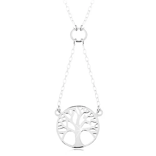 Náhrdelník zo striebra 925, retiazka a prívesok - lesklý strom života v kruhu