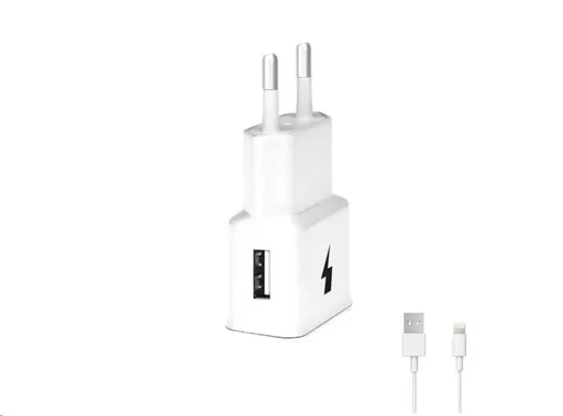 WG - Sieťová nabíjačka 1x USB-A, Quick Charge 3.0, 5V-9V-12V, kábel USB-A na Lightning, biela