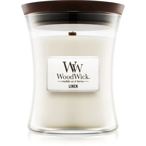 Woodwick Linen vonná sviečka s dreveným knotom 275 g