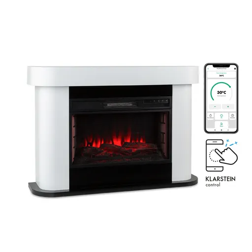 Klarstein Aargau Smart, elektrický krb, 1000/2000 W, LED plameň, 18-27 °C, týždenný časovač, biely