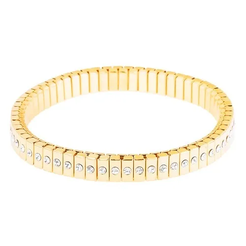 Rozťahovací náramok z chirurgickej ocele zlatej farby, úzke články so zirkónmi