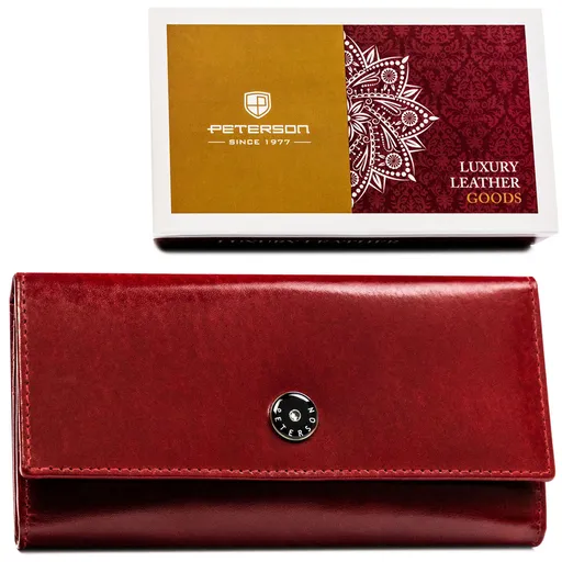 Veľká červená kožená peňaženka na klopu a patent – Peterson
