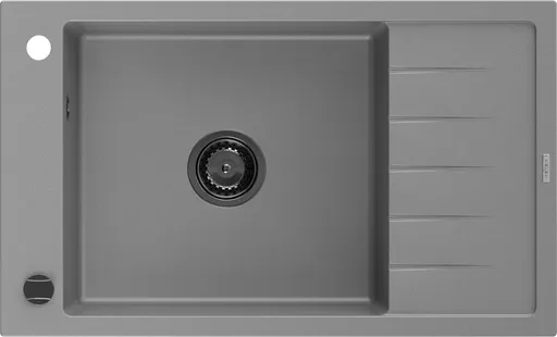 MEXEN/S MEXEN/S - Elias granitový drez 1 s odkvapkávačom 795 x 480 mm, sivá, + čierny sifón 6511791005-71-B