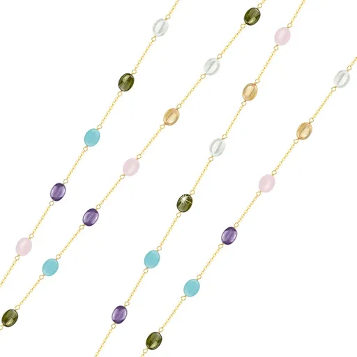Dlhý náhrdelník zo žltého zlata 375 - farebné oválne zirkóny, 1100 mm