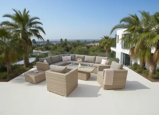 DEOKORK Ratanová variabilná zostava MALIBU pre 8 osôb (cappuccino)