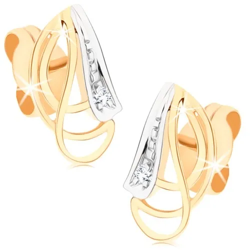 Zlaté náušnice 9K v tvare prelínajúcich sa kvapiek so zirkónom