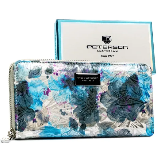 Dámska peňaženka typu peračník s kvetinovým vzorom, zapínaná na zips, s RFID ochranou - Peterson