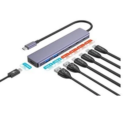 PLATINET HUB 7IN1 10GB USB-C TO 4X USB-C 3.2 GEN2 + 2X USB-A 3.2 GEN1 + 1X USB-C PD 100W ALU