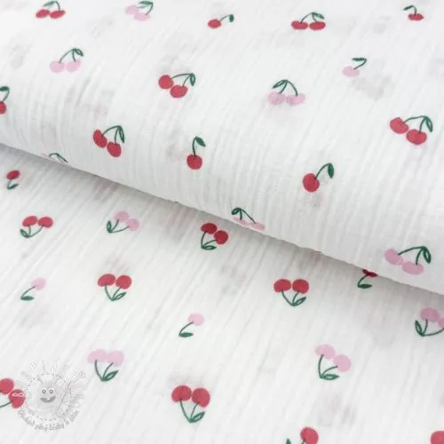 Dvojitá gázovina/mušelín Fruits cherry white