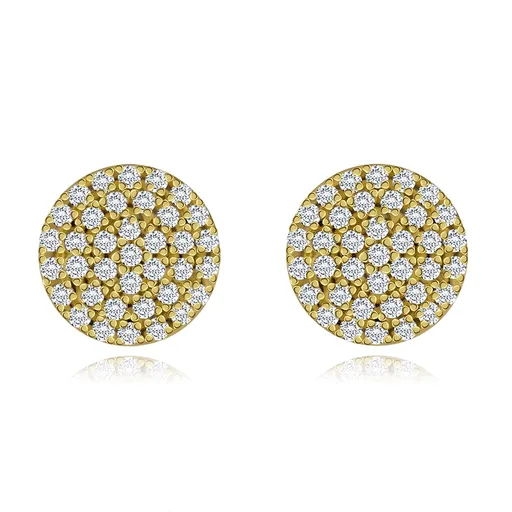 Náušnice v 925 striebre - kruhy zlatej farby s čírymi zirkónmi, puzety