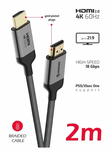 SWISSTEN KÁBEL HDMI NA HDMI 4K 60Hz 2,0 M