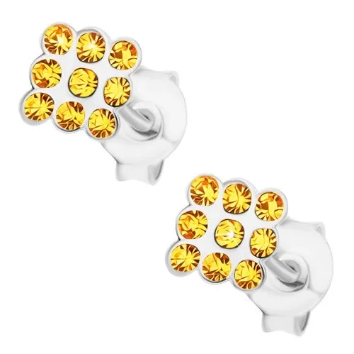 Náušnice zo striebra 925, štvorček zo žltých Swarovského krištáľov