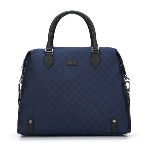 Kabelka kufrík z žakáru a kože s bočnými zapínaniami tmavomodrá