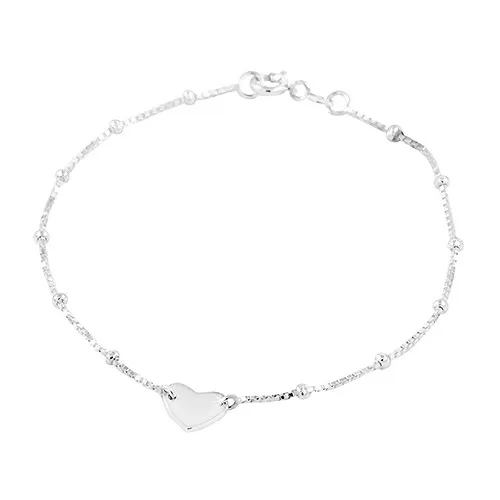 Strieborný 925 náramok, hranatá retiazka s guličkami, súmerné srdiečko