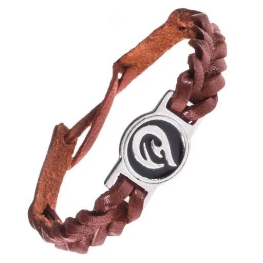 Kožený náramok - karamelovo hnedý, pletený, TRIBAL ornament