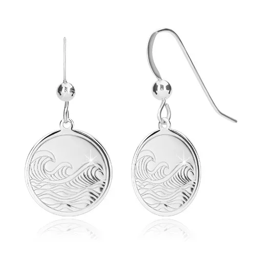 Strieborné náušnice 925 - zrkadlovo lesklý kruh, gravírovaný povrch, morský motív