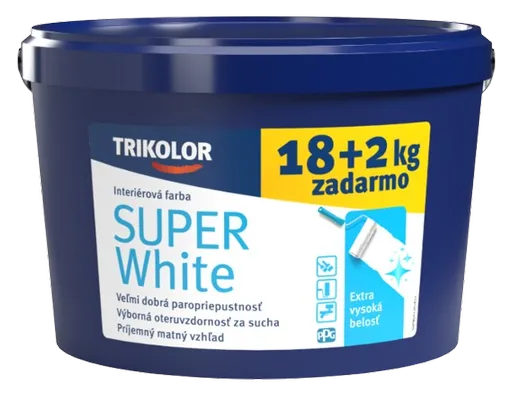 TRIKOLOR SUPER WHITE - Oteruvzdorná interiérová farba s vysokou belosťou biela, 18+2 kg zadarmo
