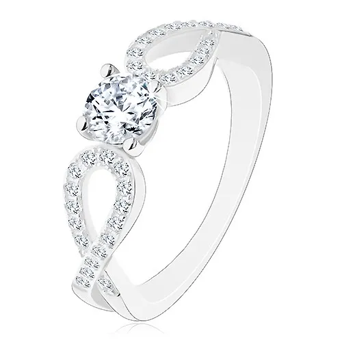 Prsteň zo striebra 925, zvlnené prepletené ramená, číry zirkón - Veľkosť: 54 mm