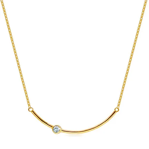Náhrdelník v žltom 14K zlate - zaoblená hladká línia zdobená čírym zirkónom v objímke