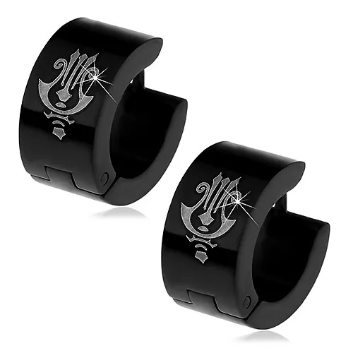 Kĺbové oceľové náušnice čiernej farby so vzorom harfy