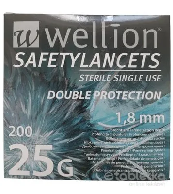 Wellion Safety LANCETS 25G LANCETA bezpečnostná priemer 1,8 mm sterilná jednorazová 200 ks