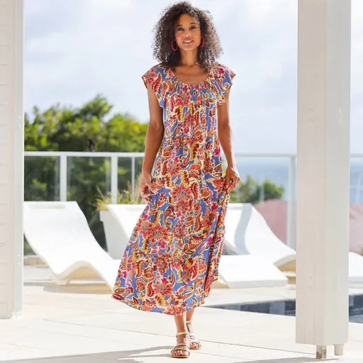 Dlhé krepónové šaty s potlačou