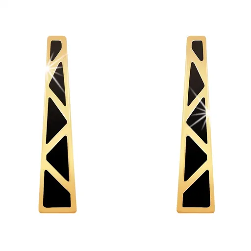 Zlaté náušnice 14K oblúk s čiernou glazúrou a trojuholníkmi