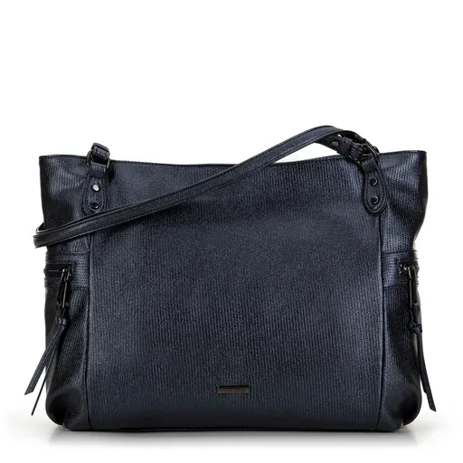 Dámska shopperka z ekokože s lesklým povrchom modrá 99-4Y-712-7