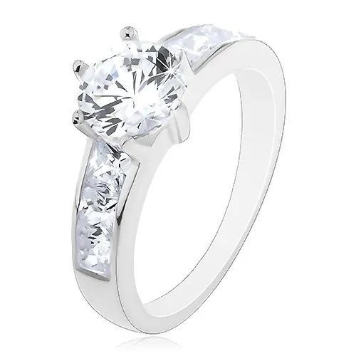 Prsteň zo striebra 925 - zirkón v korunke, ramená so štvorcovými zirkónmi - Veľkosť: 54 mm