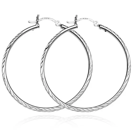 Strieborné náušnice kruhy 925 - vyhĺbené listy na povrchu, 45 mm