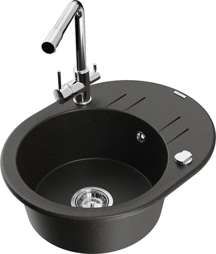 MEXEN/S MEXEN/S - Kevin granitový drez s odkvapkávačom vrátane batérie Duero, čierna/zlatá metalik 6517-75-671600-00