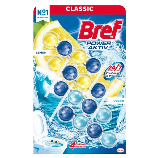 BREF Power Aktív Tuhý WC blok Lemon/Ocean 4 x 50 g
