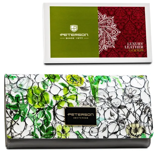 Horizontálna, veľká dámska peňaženka s kvetinovým vzorom s vnútorným vreckom na zips - Peterson