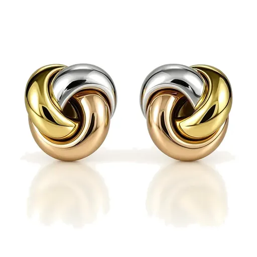 Zlaté náušnice 14K v dizajne trojfarebného uzla