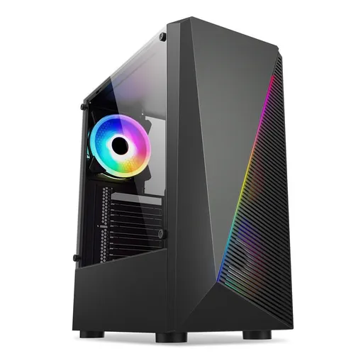 1stCOOL skriňa SHARK 2, middle tower, AU, USB 3.0, bez zdroja, RGB fan, priehľadná bočnica, čierna
