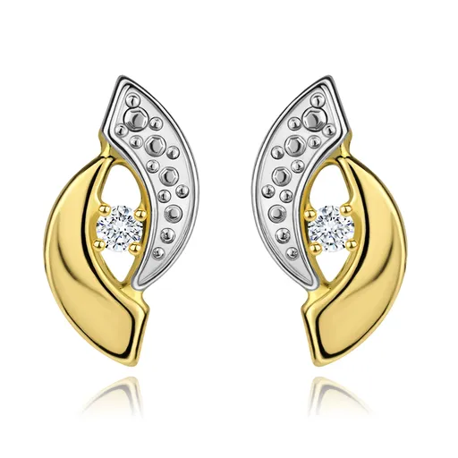 Náušnice zo 14K zlata - dvojfarebné oblúky a okrúhly číry zirkón v strede